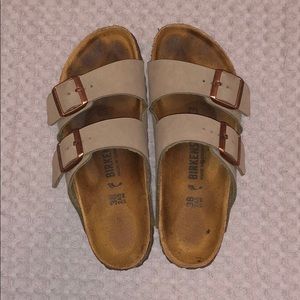 Grey and rose gold birkenstock